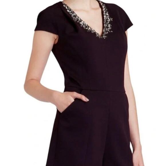 Ted Baker Nuada Cap Sleeve Deep Purple Jeweled Elegant Romper Size 4 US NWOT - Picture 5 of 15
